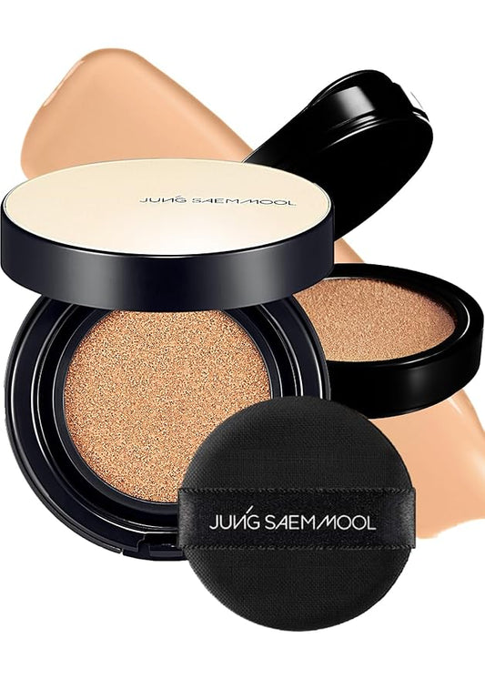 JUNG SAEM MOOL Essential Skin Nuder Longwear Cushion 0.98 Fl Oz, Refill Included, 24H Lasting Cushion Foundation with High Coverage, Semi-Matte Natural Finish, Korean Foundation Makeup (Medium)