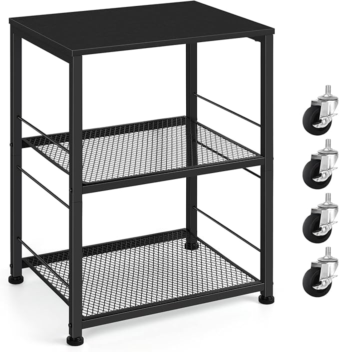 OYEAL Black Night Stand Industrial End Table with Storage Shelf Narrow Side Table for Small Spaces, Farmhouse Bedside Table for Living Room Bedroom, Stable Metal Frame (Black)