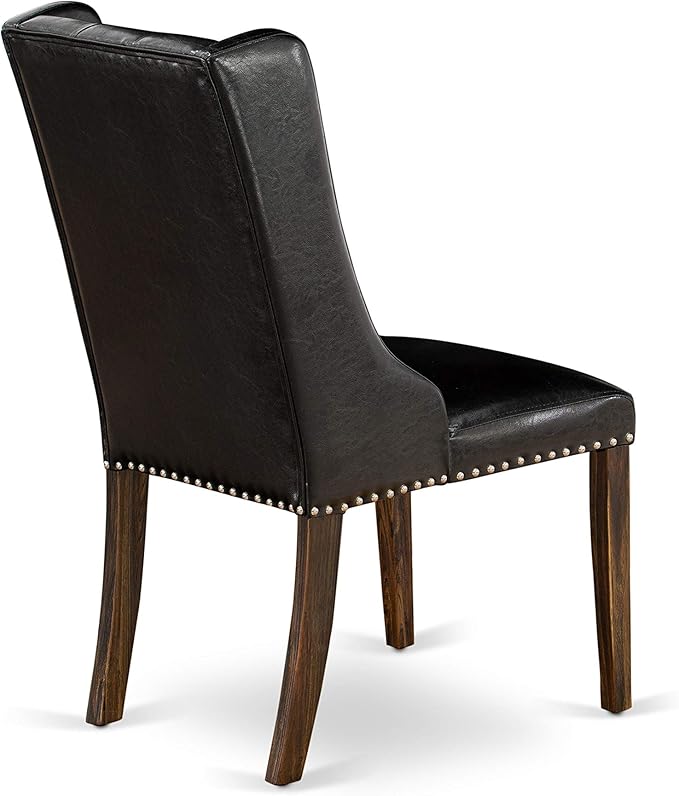 East West Furniture X727FO749-9 9 Piece Dining Room Furniture Set Includes a Rectangle Dining Table with X-Legs and 8 Black Faux Leather Parsons Chairs, 40x72 Inch, Multi-Color