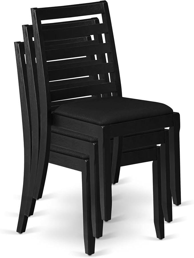 East West Furniture LGX19-BLK-24 -9 Piece Dining Set Includes a Rectangular Kitchen Table with Black Tabletop and 8 Stackable Polyester Fabric Chairs, Black