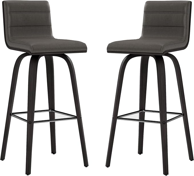 Armen Living Vienna 30" Swivel Bar Stool in Black Wood Finish with Gray Faux Leather - Set of 3