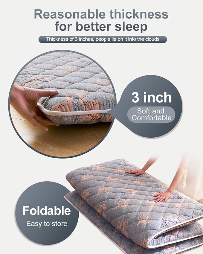 6th Generation Japanese Floor Futon Mattress - Extra-Thick 9-Layer Modern Futon with 100% High-Density Foam, Portable Floor Mattress Sleeping Pad for Adults, Guest Room, Dormitory, Queen Size(60"X80")