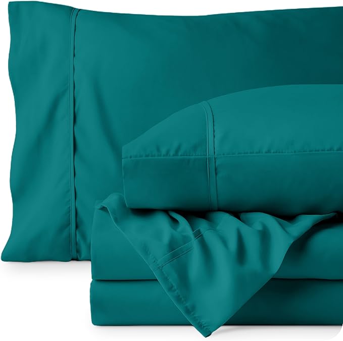 Bare Home Queen Sheet Set - Luxury 1800 Ultra-Soft Microfiber Bed Sheets - Double Brushed - Deep Pockets - Easy Fit - 4 Piece Set - Bedding Sheets & Pillowcases (Queen, Emerald)