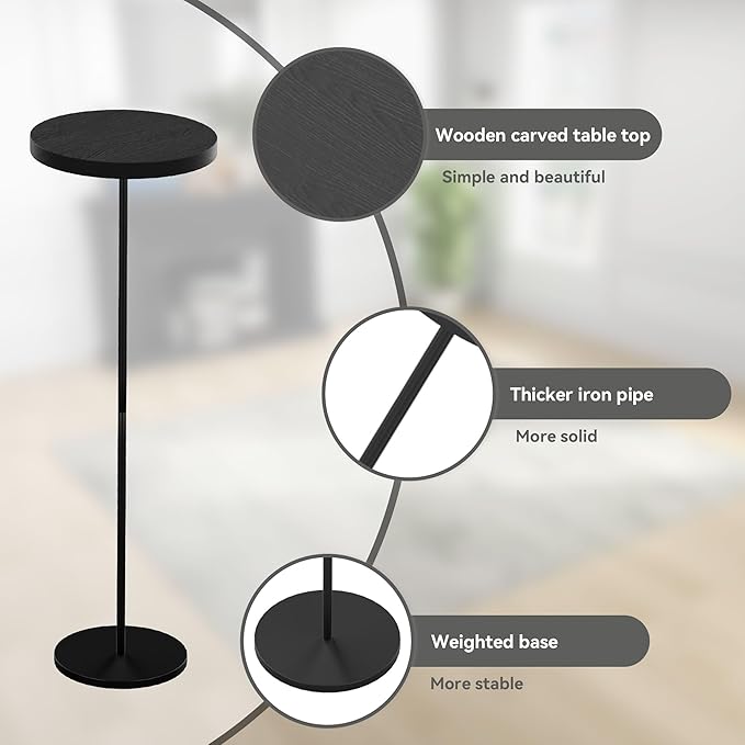 Drink Table, Round Pedestal with Weighted Base,Black Side Modern Cocktail Martini Small End Premium Accent Table for Sofa Couch Chair Living Room Bedroom Dorm Patio