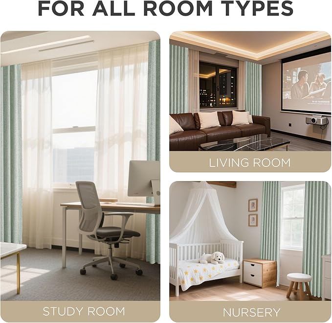 Joydeco 100% Blackout Curtains for Bedroom - Natural Linen Curtains 37" W x 108" L Long, Thermal Insulated 2 Panels Light Blocking Drapes, Rod Pocket & Back Tabs, Darkening Privacy for Living Room