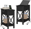 ChooChoo End Table with Charging Station, Narrow Flip Top Side Table with USB Ports & Power Outlets for Small Spaces, Nightstand Sofa Table for Living Room, Bedroom, Black, 2 Pack
