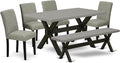 East West Furniture X696AB106-6 6 Piece Dining Room Set Contains a Rectangle Dining Table with X-Legs and 4 Shitake Linen Fabric Parson Chairs with a Bench, 36x60 Inch, Multi-Color