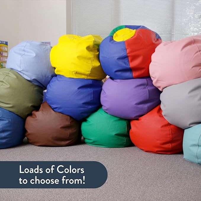 Children's Factory 26" Round Bean Bag, Bean Bag Chair with Water-Resistant Cover for Kids, Flexible Seating for Classroom Elementary, Easy to Clean, Purple