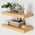 Heimlove 12" Deep Floating Shelves for Wall, 24 Inch Wall Shelf Bathroom Shelves Set of 2, Wall Mounted Shelves for Books Living Room Laundry Room Bedroom Kitchen Home Office, Oak