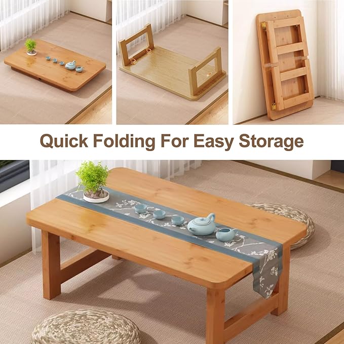 Japanese Floor Sitting Table, Folding Wood Tea Table Chabudai Japanese Coffee Table Low Table for Living Room Home Tatami Office (B 31.5 * 15.7 * 11.8 INCH)