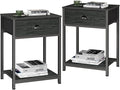 Nightstands Set of 2, Industrial End Table with Fabric Drawer&Storage Shelf, Small Bedside Table Organizer for Small Space for Living Room, Tall 23.6" Night Stand for Bedroom, Black Oak