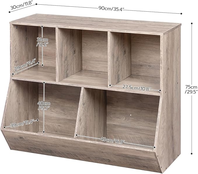 HOOBRO Kids Bookshelf, Bookcase Footboard, Toy Storage Cubby, Children's Toy Shelf, 35.4" L Toy Storage Cabinet, Fit for Children's Room, Playroom, Hallway, Kindergarten, Greige BG32CW01