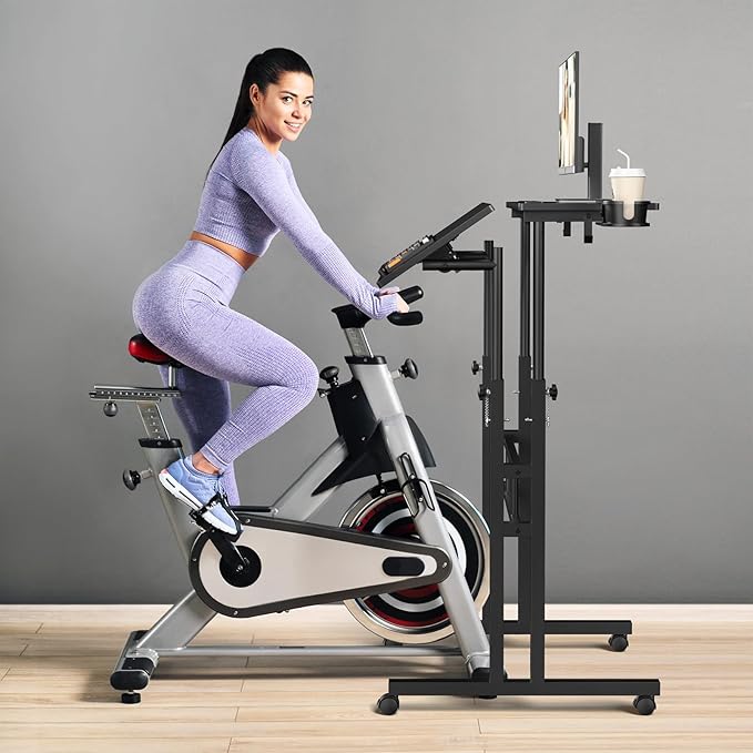 Small Standing Desk with Wheels, Tall Mobile Stand Up Table, Portable Standing Desk for Walking Pad, Rolling Table Adjustable Height, Rolling Computer Table for Tall Person