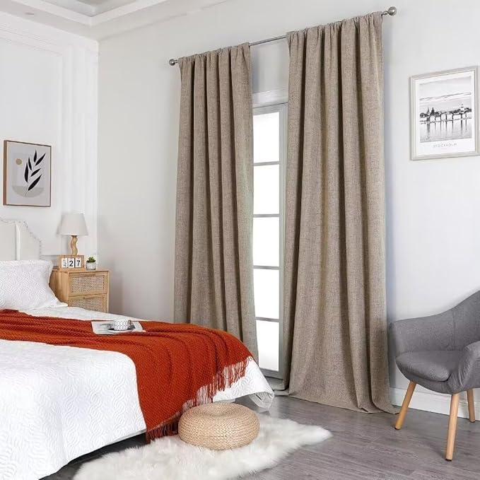 Joydeco Natural Linen Curtains 84 inch Length 2 Panels Set Burg 100% Blackout Patio Door Curtain Room Darkening Sliding Door Curtains Thermal Insulated Back tab Rod Pocket(105x84 inch, Linen)