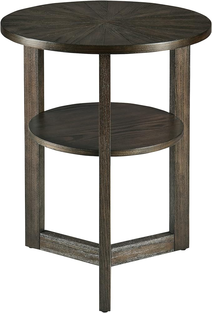 Small Round End Table, Rustic Side Table with Storage shelf, Classic Circular Solid Wood Beside Table, 2-tier Telephone Table, Easy Assembly for Living Room 24”H x 19.3”D Brushed Black BZ3338BK