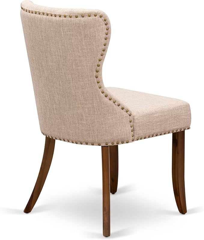 LKSI5-AWA-04-5-pc Mid Century Dining Set Consists of a Modern Dining Table and 4 Light Tan Linen Fabric Modern Chairs with Button Tufted Back - Antique Walnut Finish