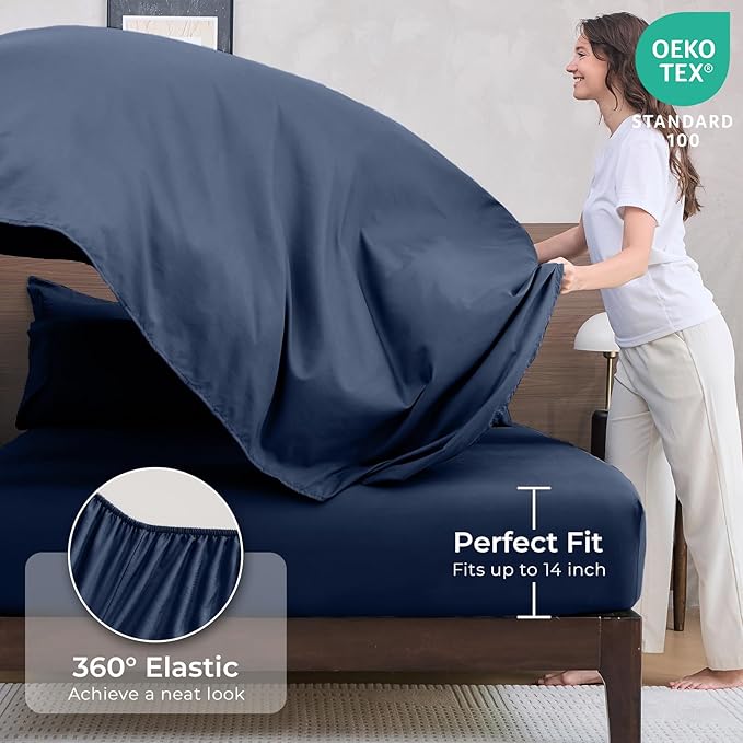 HEVUMYI Navy Blue King Comforter Set - 7-Piece All Season Bed in a Bag King, Ultra Soft Bedding Set with Comforter, Flat Sheet, Fitted Sheet, Pillowcases, Pillow Shams, Navy Blue