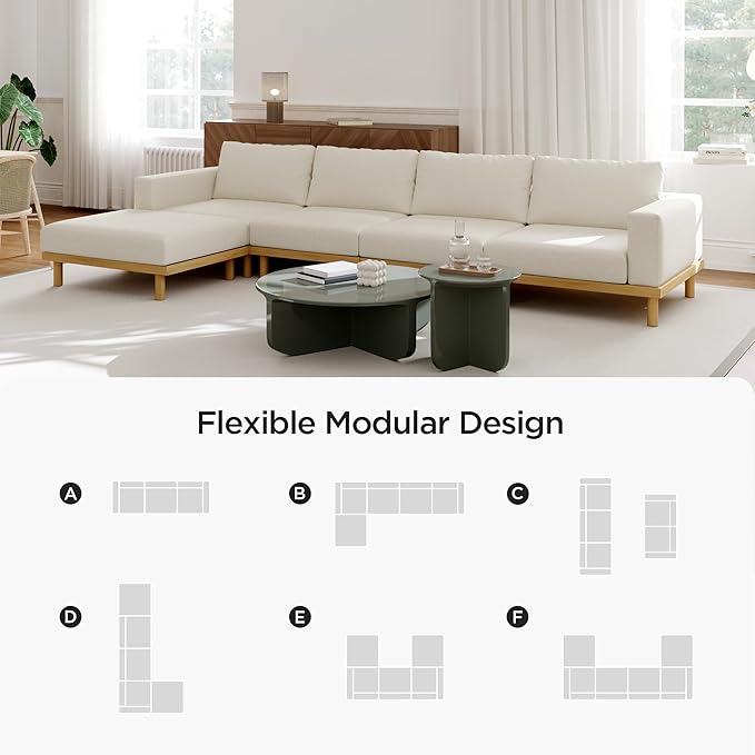Acanva Minimalist Modular Sectional Sofa for Living Room, Wide & Deep Seat Convertible Furniture Set with Metal Frame and Movable Covers, L-Shaped Couch, Off White