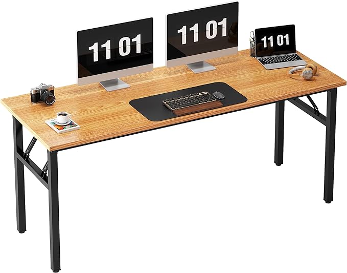 Need Computer Desk Office Desk 62 inches Folding Table with BIFMA Certification Computer Table Workstation No Install Needed, Teak AC5BB-157
