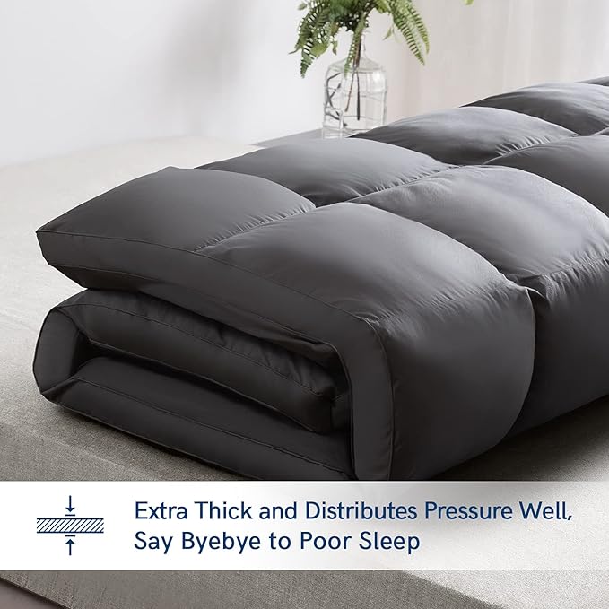 ELEMUSE Full XL Grey Mattress Topper for Back Pain, Extra Thick Mattress Pad Cover, Plush Soft Pillowtop with Elastic Deep Pocket, Overfilled Down Alternative Filling