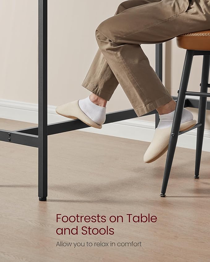 VASAGLE Bar Table, Narrow Long Kitchen Dining Table, Sturdy Metal Frame, Industrial, 15.7 x 47.2 x 35.4 Inches, Rustic White and Ink Black ULBT120B73