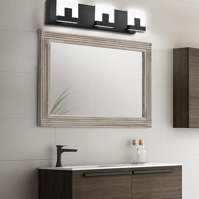 YOSHOOT Hand-Made Wooden Spliced Wall Mirror for Bathroom, Rustic Farmhouse Vanity Mirror, Décor Wall Art, Solid Wood Frame, Vertical or Horizontal Hanging, 72" x 36", Grey