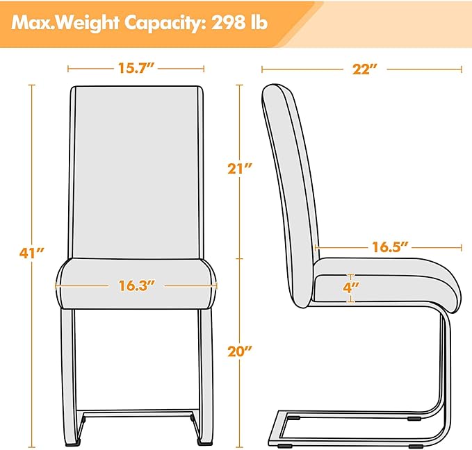 Yaheetech Dining Chairs Set of 6 Modern Faux Leather Upholstered Dining Room Chairs with High Back and Metal Chrome Legs for Kitchen/Living Room/Restaurant, Light Gray