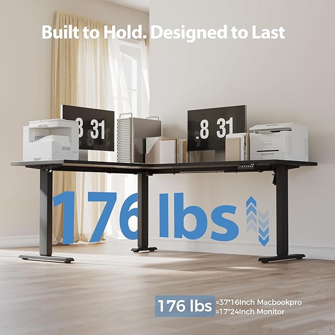 Agilestic 75 Inch L Shaped Standing Desk Adjustable Height, Corner Standing Desk, Sit Stand Up Computer Table, Splice Board, Black