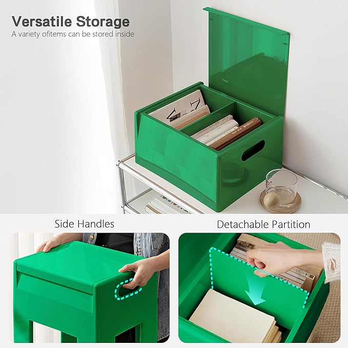 Nightstand Bedside with Storage Space, Multifunctional Colorful Plastic End Table Small Side Table for Bedroom, Dorm and Small Spaces, Easy Assembly(14.7" D x 11.8" W x 15.8" H, Green)