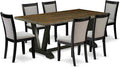 East West Furniture V677MZ606-7 7 Piece Modern Dining Table Set Consist of a Rectangle Wooden Table with V-Legs and 6 Shitake Linen Fabric Upholstered Chairs, 40x72 Inch, Multi-Color
