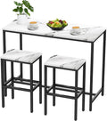 Aklaus Bar Table Set,44" White Faux Marble Top Bar Table and Chairs Set,Counter Height Bar Table with 2 Bar Stools,3 Piece Kitchen Breakfast Table for Living Room Dining Room Apartment