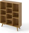 Manora Bookshelf with 10 Open Storage Cubes, Wooden Bookcase Organizer, Rustic Modern Display Shelf for Living Room, Bedroom, Office