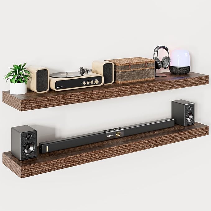 Heimlove 55 Inch Long Floating Shelves for Wall,9.3" Deep Walnut Floating Shelf Set of 2,Large Display Shelf & Storage Shelf,Wall Mounted Shelves for Bedroom Living Room Kitchen Office