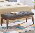 24KF Linen Upholstered Buttons Tufted Entryway Bench with Solid Wood Leg,Bed Bench Ottoman with Padded Seat,5034-Dark Gray