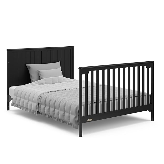 Graco Hadley 5-in-1 Convertible Crib with Drawer (Black) – Combo, Includes Full-Size Nursery Storage, Converts from Baby Crib to Toddler Bed, Daybed