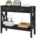 Console Table,Sofa Table 13.8" D x 39.37" W x 31.5" HEntryway Table with 2 Drawers Storage Shelve Foyer Table for Entryway Farmhouse Hallway Tables (Black)