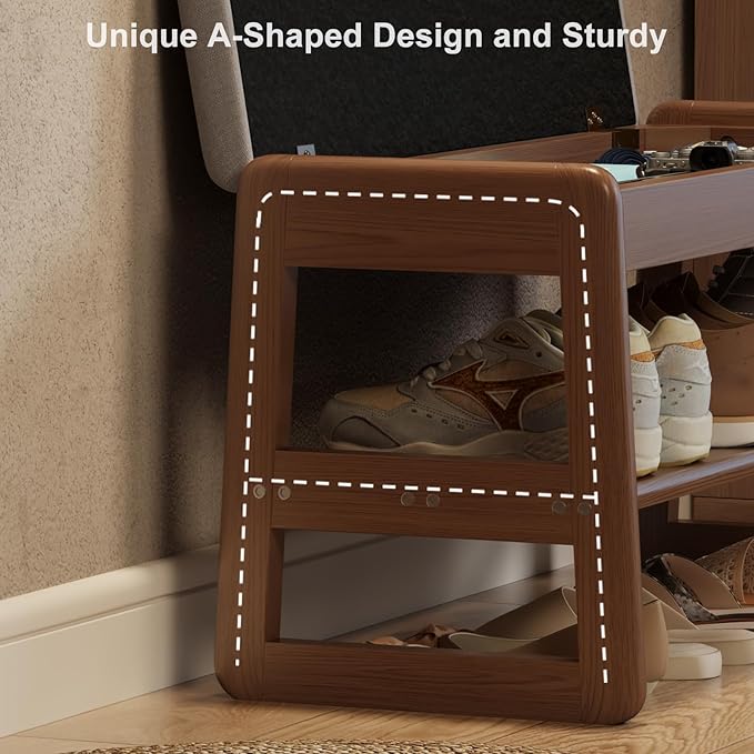 Shoe Rack Bench with Cushion,2 Tiers Shoe Bench with Flip-Top Storage,Wood Shoe Rack for Entryway,Hallway（Walnut,31.5"）