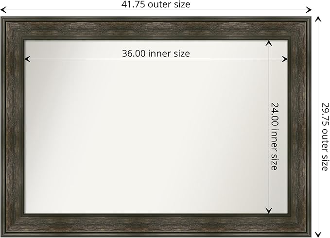 Amanti Art Grey Bathroom Mirror for Over Sink, 28x40 Pinstripe Plank Grey Narrow Rectangle Vanity Mirror, Large Country Rustic Frame, Hangs Horizonally and Vertically, Bathroom Wall Decor, Non-Beveled
