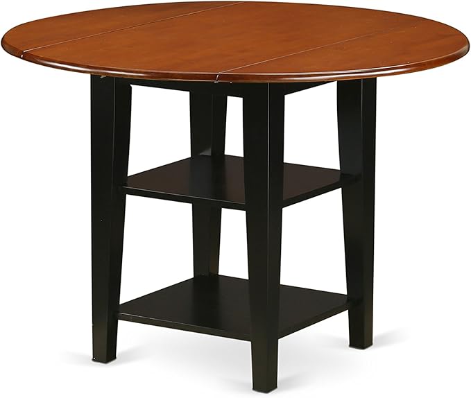 East West Furniture SUAN3-BCH-W 3 Piece Dining Room Table Set Contains a Round Dining Table with Dropleaf & Shelves and 2 Wood Seat Chairs, 42x42 Inch, Black & Cherry