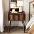 COSIEST Modern End Table w Striped Pattern, Mid-Century Nightstand w Storage Drawer, Small Wood Accent End Table for Bedroom, Living Room