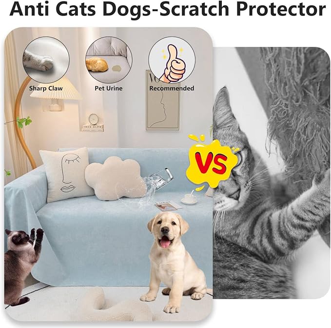 STACYPIK Waterproof Couch Cover Sky Blue Sectional Sofa Cover Cat Dog Anti Scratch Couch Cover Non-Slip Furniture Protector for 3 Cushion Couch Pet Couch Protector Cover Washable Pet Bed Mat-71X134IN