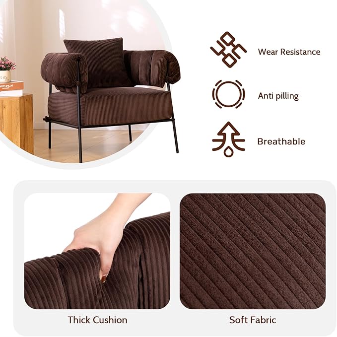 HollyHOME Modern Velvet Accent Chair with Ottoman, Upholstered Comfy Reading Chair and Footstool, Fabric Large Lazy Arm Chair and Stool, Lounge Sofa Chair for Living Room, Bedroom, Coffee Chair&Stool