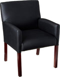 Boss Office Products Reception Box Arm Chair with Mahogany Finish in Black, 25"D x 24.5"W x 35"H