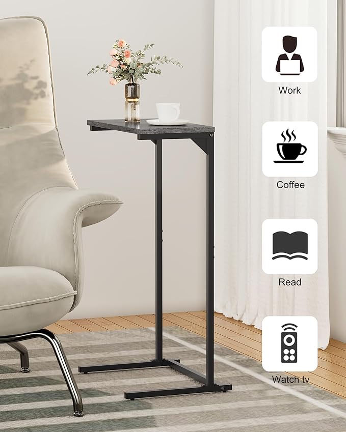 TUTOTAK C Shaped End Table, Small Side Table, Set of 2, 28.7 inch Tall Couch Table, Sofa Table, Living Room, Bed Room, Charcoal Grey TB01BY0712
