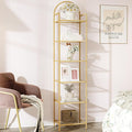Bookcase Bookshelf, Tempered Glass Bookshelves, Slim Shelving Unit for Bedroom, Bathroom, Home Office, Steel Frame, 6 Tier Gold BC10601G