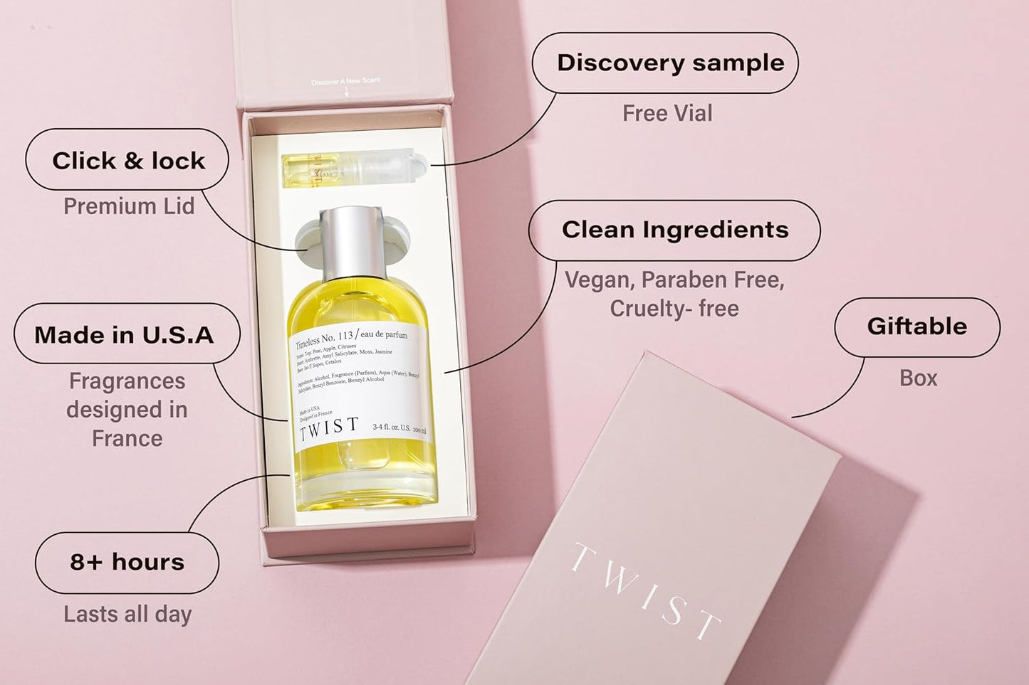 Twist Timeless No. 113 - Inspired by L. L.abo Another 13, Long-Lasting Perfume for Women & Men, Vegan, Clean Ingredients, Musk & Ambroxan Unisex Fragrance – Spray 100 ml | 3.4 fl. oz