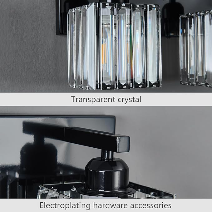 Modern Bathroom Vanity Light 5-Lights Plating Black Crystal Bathroom Wall Light Vanity Light Fixtures