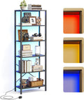 6-Tier Bookshelf, Tall Bookcase with LED Lights, Book Shelf with Steel Frame, 11.2" x 23.6" x 65.4", Display Storage Shelf for Living Room, Bedroom, Home Office, Study, Black