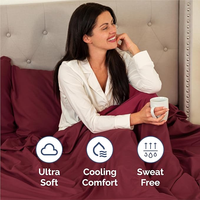 King Size 4 Piece Sheet Set - Comfy Breathable & Cooling Bed Sheets Set - Hotel Luxury Bedding for Women, Men, Kids, Teens, Boys & Girls - Deep Pockets, Ultra-Soft, Wrinkle Free - Oeko-Tex - Burgundy