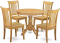 East West Furniture ANPO5-OAK-W 5 Piece Kitchen Table Set for 4 Includes a Round Dining Room Table with Pedestal and 4 Dining Chairs, 36x36 Inch, Oak